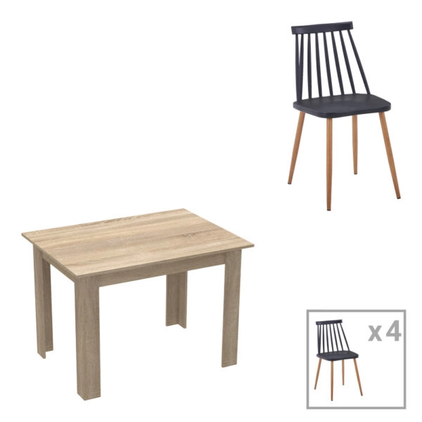 Τραπεζαρία Manka-Aurora I  σετ 5τεμ σε sonoma-μαύρη απόχρωση 110x80x77εκ