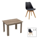 Τραπεζαρία Manka-Gaston  σετ 5τεμ σε sonoma truffle-μαύρη απόχρωση 110x80x77εκ