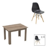 Τραπεζαρία Manka-Julita  σετ 5τεμ σε sonoma truffle-μαύρη απόχρωση 110x80x77εκ