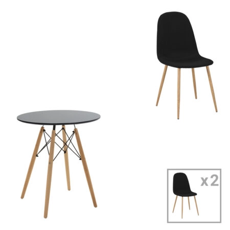 Τραπεζαρία Julita-Bella  σετ 3τεμ mdf σε μαύρη-φυσική απόχρωση Φ60x73εκ