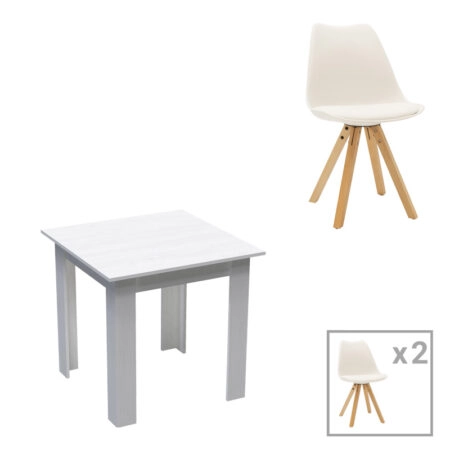 Τραπεζαρία Manka Ι-Caron  σετ 3τεμ σε λευκή απόχρωση 80x80x77εκ