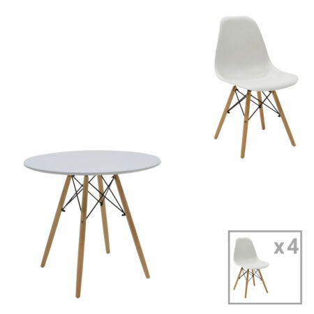 Τραπεζαρία Julita σετ 5τεμ  MDF και ξύλο οξιάς σε λευκή-φυσική απόχρωση Φ80x73εκ