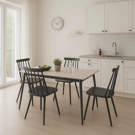 Τραπεζαρία Aurora I-Gustas  σετ 5τεμ sintered stone-μαύρο 120x60x75εκ