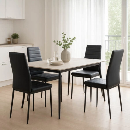 Τραπεζαρία Parker-Gustas  σετ 5τεμ sintered stone-μαύρο-ανθρακί 120x60x75εκ
