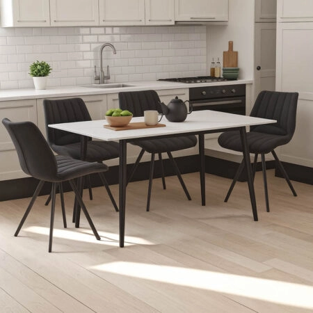 Τραπεζαρία Sabia-Gustas  σετ 5τεμ sintered stone-μαύρο-ανθρακί 120x60x75εκ