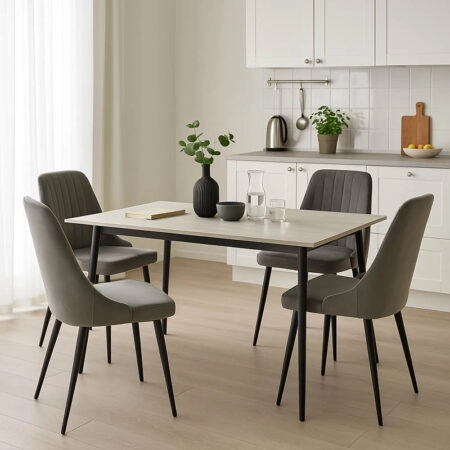 Τραπεζαρία Azori-Gustas  σετ 5τεμ sintered stone-μαύρο-ανθρακί 120x60x75εκ