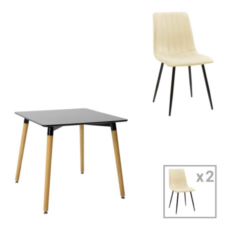Τραπεζαρία Natali-Noor  σετ 3τεμ  MDF μαύρο-μπεζ ύφασμα 80x80x76εκ