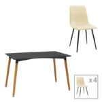 Τραπεζαρία Natali-Noor σετ 5τεμ MDF μαύρο-μπεζ ύφασμα 120x80x76εκ