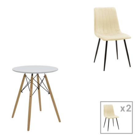 Τραπεζαρία Julita-Noor  σετ 3τεμ MDF λευκό-μπεζ ύφασμα Φ60x73εκ