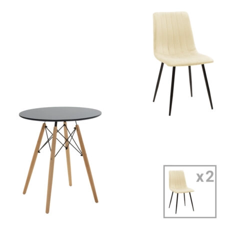 Τραπεζαρία Julita-Noor σετ 3τεμ MDF μαύρο-μπεζ ύφασμα Φ60x73εκ