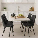 Τραπεζαρία Gustas-Giselle  σετ 5τεμ λευκό μαρμάρου sintered stone-βελούδο μαύρο 120x60x75εκ
