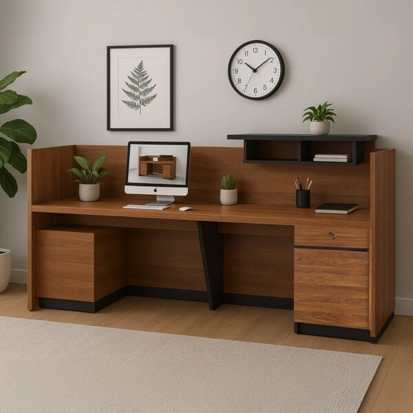 Γραφείο reception επαγγελματικό Oscar καρυδί-ανθρακί 180x65x110εκ