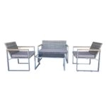 Artekko Rattan Διθέσιος Καναπές (105x65x75)cm 2x Πολυθρόνες (58x60x75)cm Τραπέζι με Τζάμι (84x45x38)cm με Πλαστικ Ρατάν Μεταλλικό Σκελετό και Ξύλο Γκρι Καφέ και Καφέ Μαξιλάρι Σετ/4