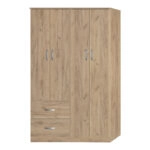 Ντουλάπα ρούχων τετράφυλλη Zelia  με 2 συρτάρια σε oak απόχρωση 120x42x180εκ