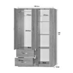 Ντουλάπα ρούχων τετράφυλλη Zelia  με 2 συρτάρια σε oak απόχρωση 120x42x180εκ