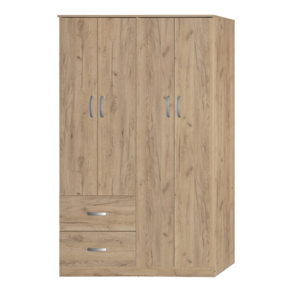 Ντουλάπα ρούχων τετράφυλλη Zelia  με 2 συρτάρια σε oak απόχρωση 120x42x180εκ