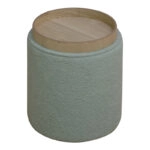 Σκαμπό-μπαούλο Batur  μπουκλέ ύφασμα σε χακί απόχρωση Φ34x38εκ