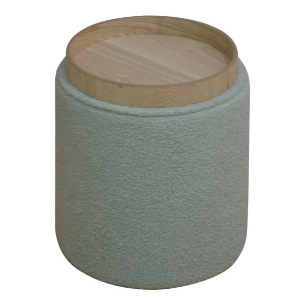 Σκαμπό-μπαούλο Batur  μπουκλέ ύφασμα σε χακί απόχρωση Φ34x38εκ