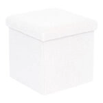 Σκαμπό-μπαούλο Crystal  μπουκλέ ύφασμα σε ivory απόχρωση 38x38x38εκ