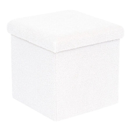 Σκαμπό-μπαούλο Crystal  μπουκλέ ύφασμα σε ivory απόχρωση 38x38x38εκ