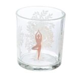 Φανάρι Καταιγίδας Cylindrical "Namaste" Δέντρο Motif Lotus Motif Yoga Motif Γυάλινο Brown Clear PU 18 Pcs. Assorted H. c