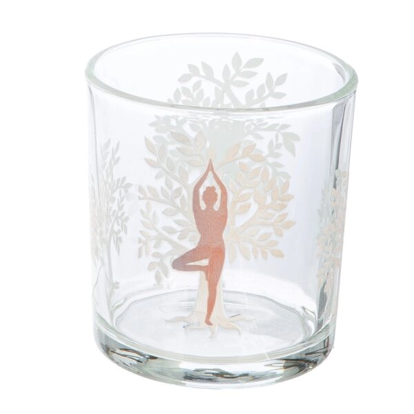 Φανάρι Καταιγίδας Cylindrical "Namaste" Δέντρο Motif Lotus Motif Yoga Motif Γυάλινο Brown Clear PU 18 Pcs. Assorted H. c