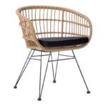 Πολυθρόνα Naoki  με μαξιλάρι pe rattan σε φυσική απόχρωση και μαύρα μεταλλικά πόδια 63x61x79εκ