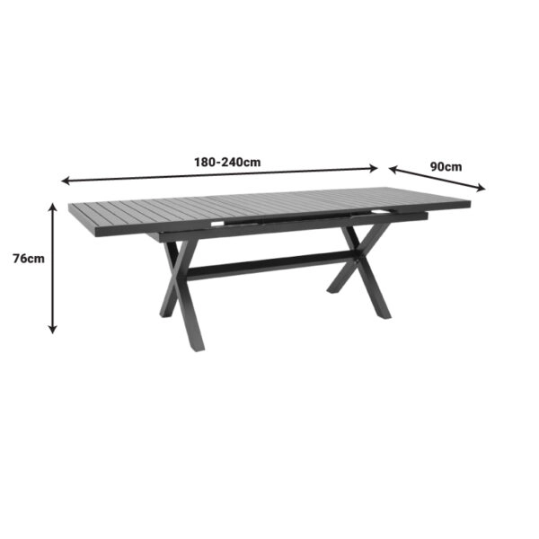 Τραπέζι επεκτεινόμενο Dagyn ανθρακί αλουμίνιο 180-240x90x76εκ