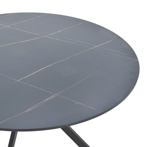Τραπέζι Xuson  mdf σε μαύρο όψης μαρμάρου με πόδι μαύρο μέταλλο Φ120x75εκ