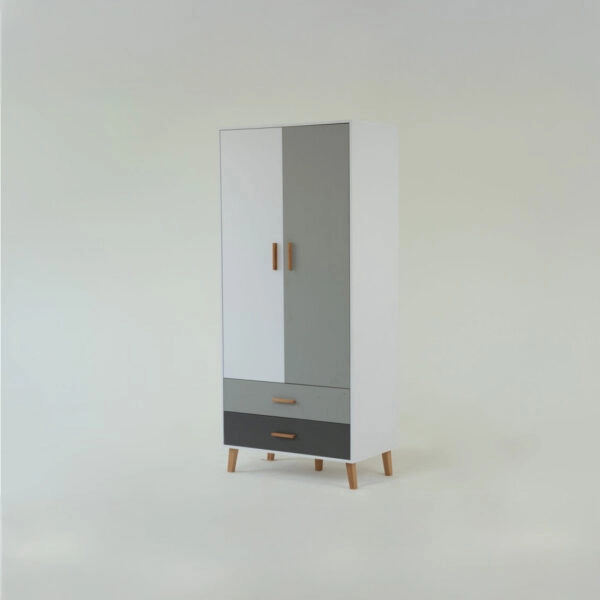 Ντουλάπα Timmy 2D2S Λευκό-Γραφίτη-Γκρι 90x50x199cm