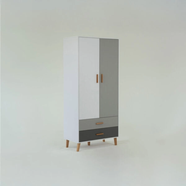 Ντουλάπα Timmy 2D2S Λευκό-Γραφίτη-Γκρι 90x50x199cm