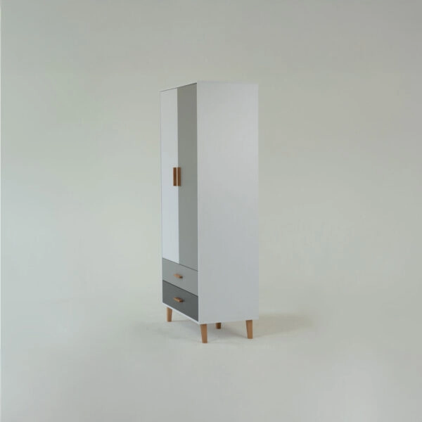 Ντουλάπα Timmy 2D2S Λευκό-Γραφίτη-Γκρι 90x50x199cm