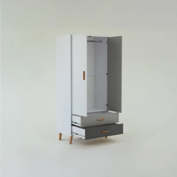 Ντουλάπα Timmy 2D2S Λευκό-Γραφίτη-Γκρι 90x50x199cm