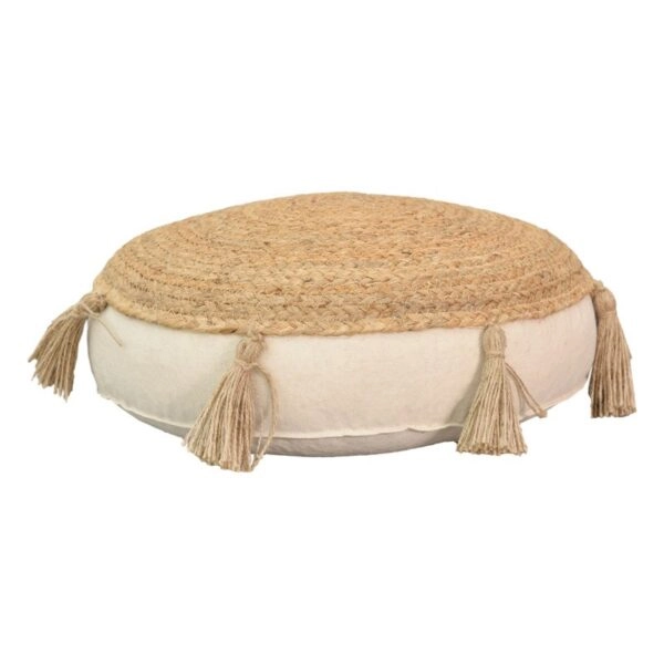 Πουφ Elefon Inart φυσικό-εκρού ύφασμα Φ35x12εκ