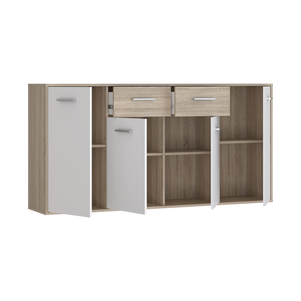 Μπουφές Drepen  μελαμίνη σε λευκό και sonoma χρώμα 162.3x34.2x81.7εκ