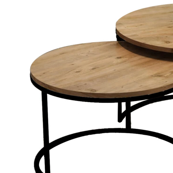 Τραπέζια σαλονιού Solme  σετ 2τεμ φυσικό μελαμίνης-μαύρο μέταλλο