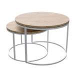 Τραπέζια σαλονιού Solme σετ 2τεμ λευκό μέταλλο και μελαμίνη σε φυσική απόχρωση