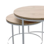 Τραπέζια σαλονιού Solme σετ 2τεμ λευκό μέταλλο και μελαμίνη σε φυσική απόχρωση