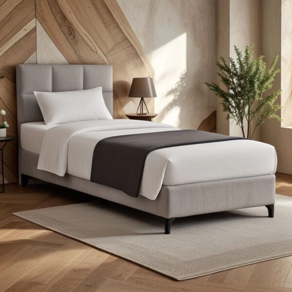 Κρεβάτι Melei  ύφασμα σε γκρι απόχρωση 90x200εκ