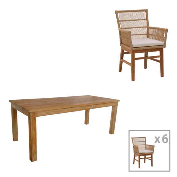 Τραπεζαρία Inca-Wooly  σετ 7τεμ σε φυσική-μπεζ απόχρωση 220x90x75εκ