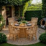 Τραπεζαρία Inca-Kenda I  σετ 5τεμ σε φυσική-μπεζ απόχρωση Φ120x75εκ