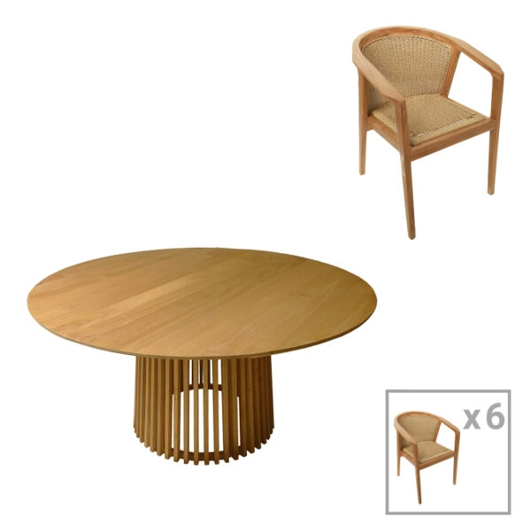 Τραπεζαρία Granny-Kenda  σετ 7τεμ σε φυσική-μπεζ απόχρωση Φ150x75εκ