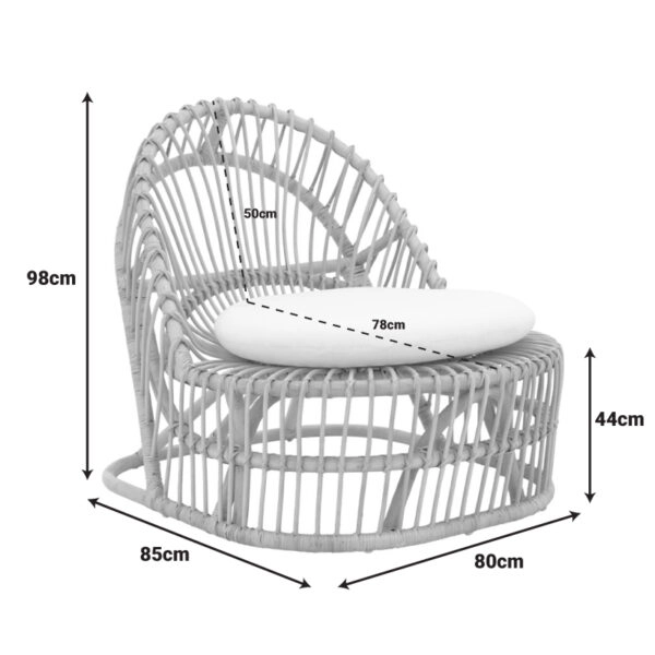 Πολυθρόνα Tromso paakoworld pe rattan σε φυσική απόχρωση με εκρού χρώμα μαξιλάρι 80x85x98εκ