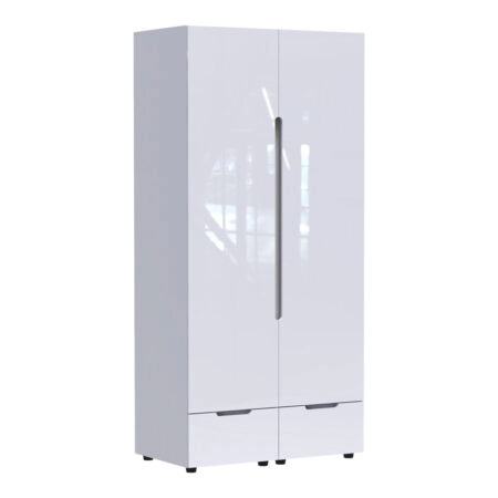 Ντουλάπα δίφυλλη Afina  mdf σε λευκή glossy απόχρωση 100x57x213εκ