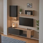 Σύνθετο σαλονιού  Poelfy  σε ανθρακί-oak απόχρωση 170x37.5x42εκ
