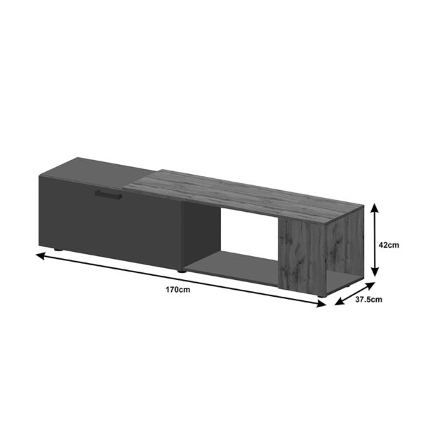 Σύνθετο σαλονιού  Poelfy  σε ανθρακί-oak απόχρωση 170x37.5x42εκ