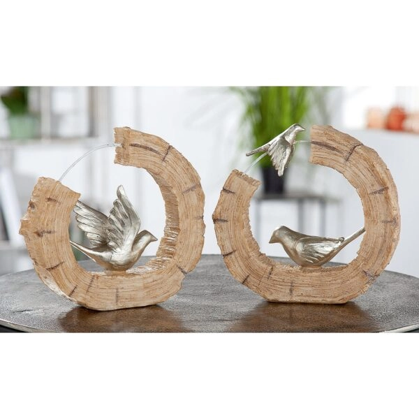 Διακοσμητικό  Πουλιά Σε Κορμό Εκρού/Ασημί Polyresin 19x5x18cm Σε 2 Σχέδια