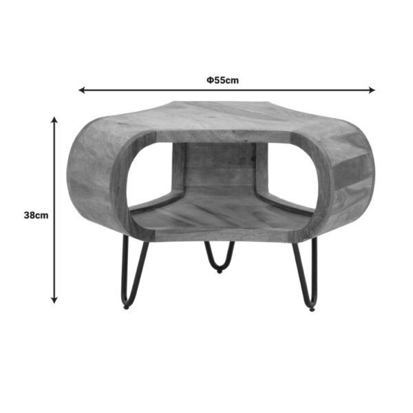 Τραπέζι Merck μασιφ ξύλο sheesham σε καρυδί απόχρωση με μαύρα μεταλλικά πόδια Φ55x38εκ