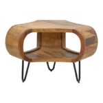 Τραπέζι Merck μασιφ ξύλο sheesham σε καρυδί απόχρωση με μαύρα μεταλλικά πόδια Φ55x38εκ