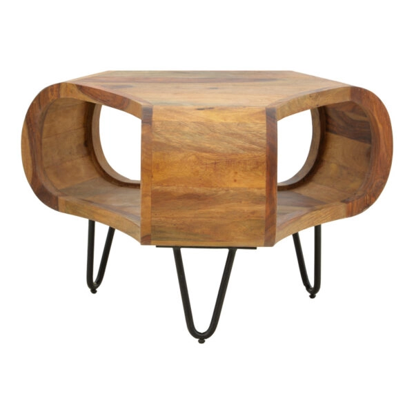 Τραπέζι Merck μασιφ ξύλο sheesham σε καρυδί απόχρωση με μαύρα μεταλλικά πόδια Φ55x38εκ